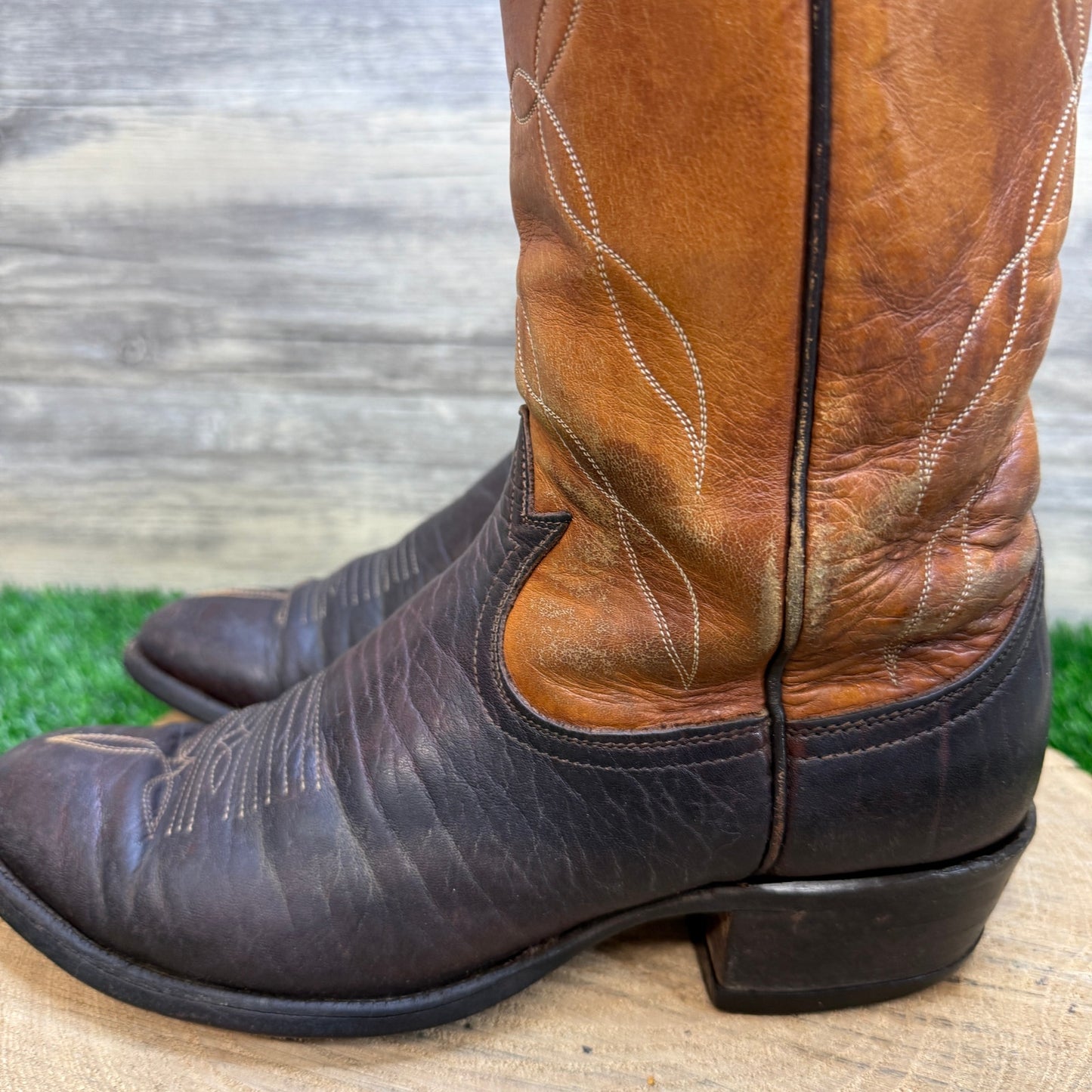 Tony Lama Men - Size 7.5D - Vintage Two Tone Marbled Brown Cowboy Boots H9726
