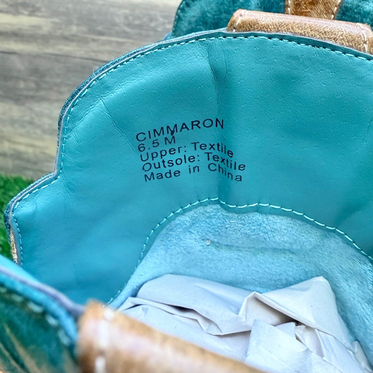 Coconuts Women - Size 6.5M - Tan / Turquoise Soft Faux Cowboy Boots Cimmaron