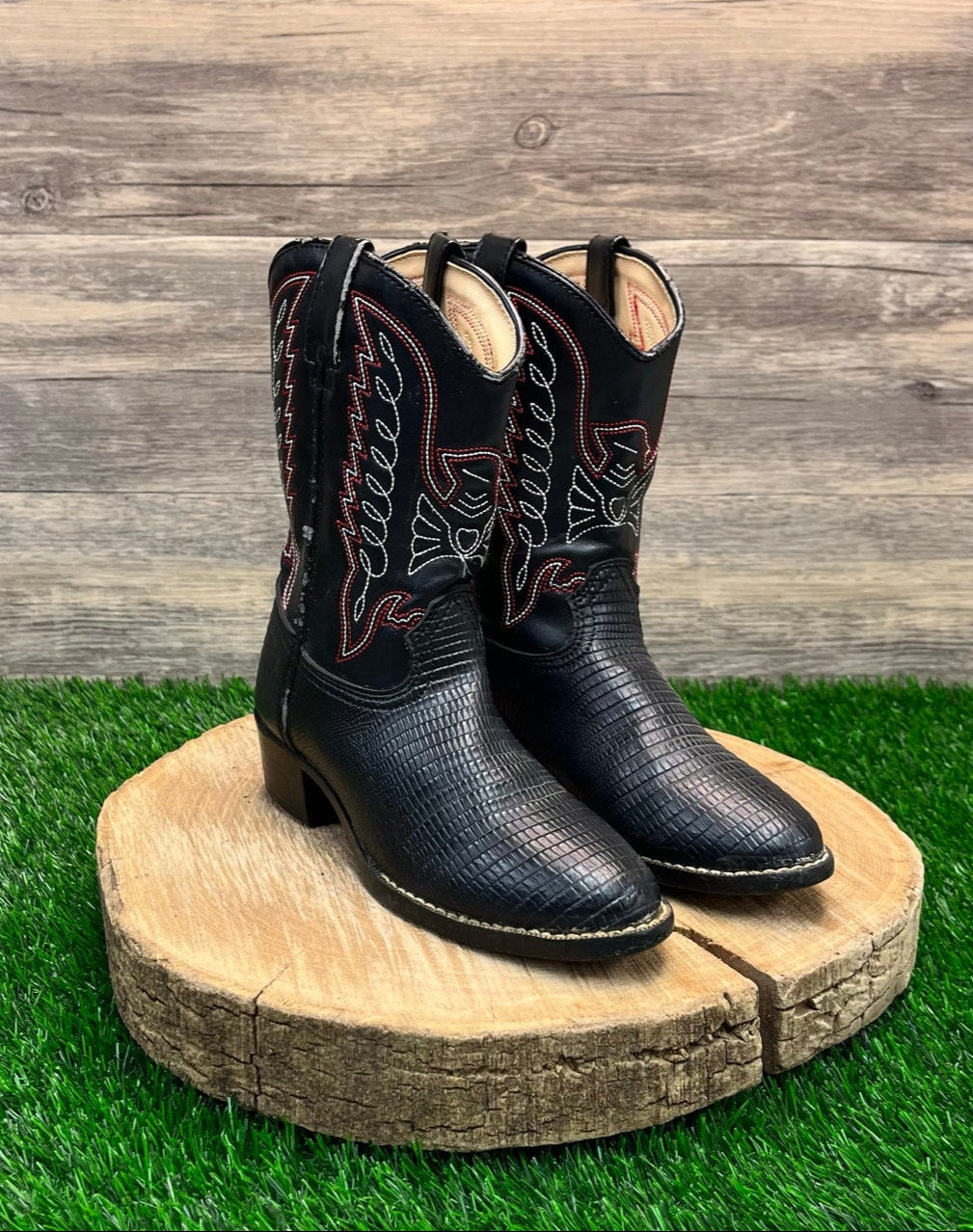 Durango Youth - Size 2D - Black Faux Lizard/Leather Cowboy Boots Style BT840