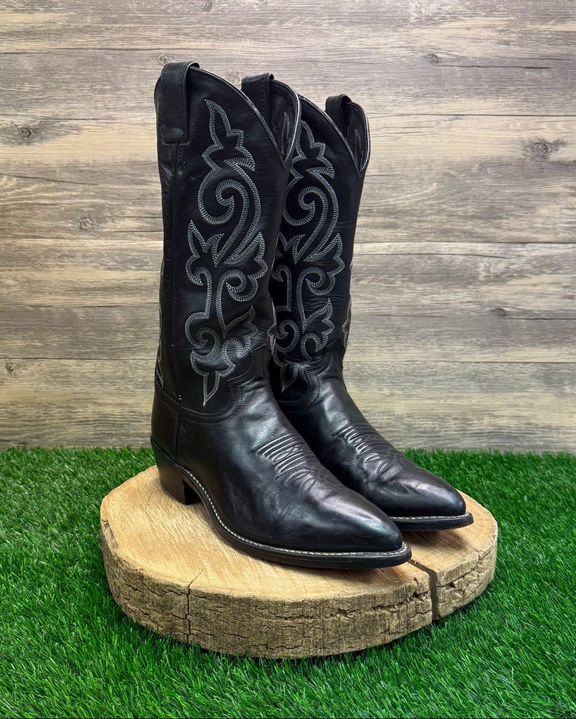 Justin Men - Size 8.5EE - Black Stitched Cowboy Boots Style 1408