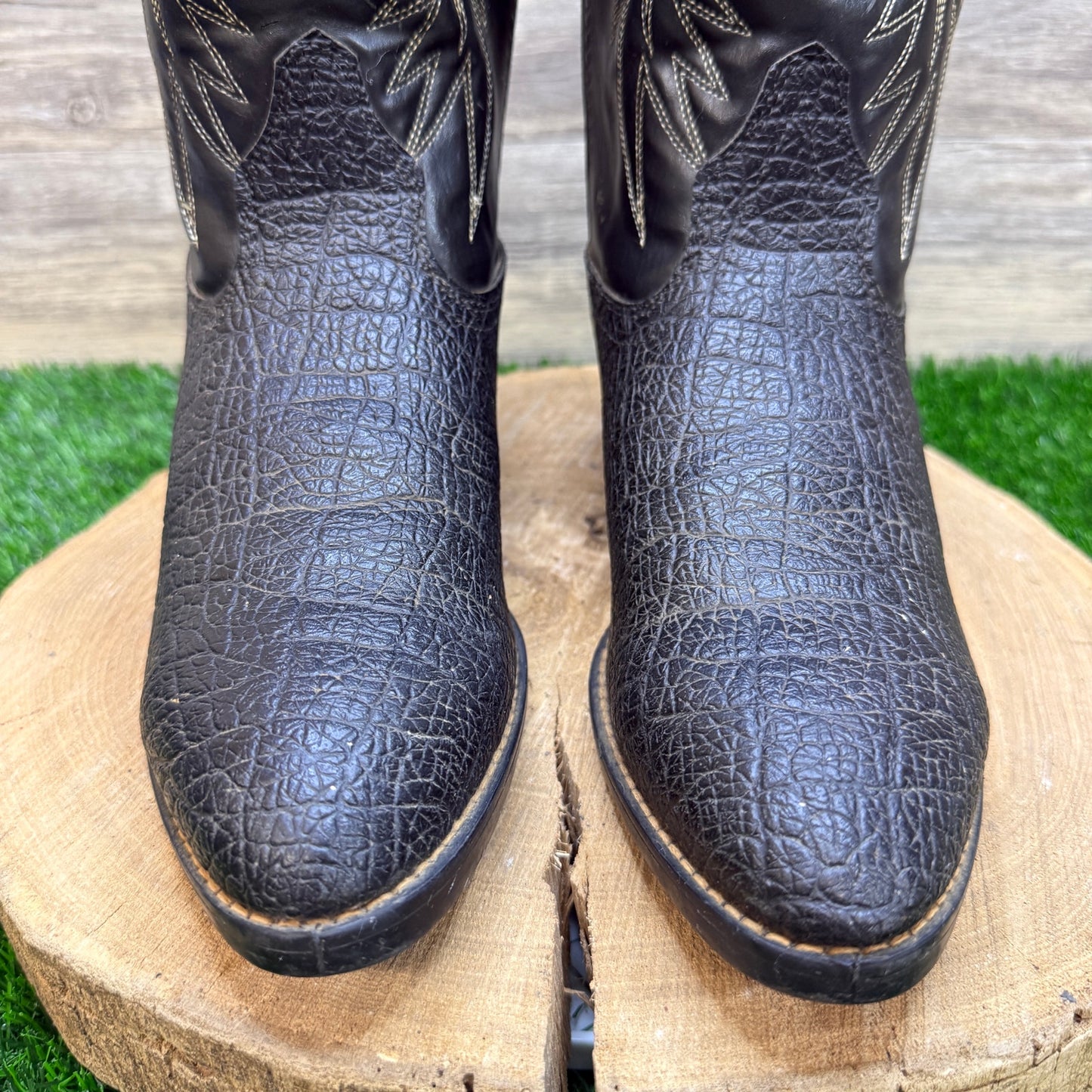 Bronco Men - Size 10.5EE - Vintage Black Faux Print/Leather Cowboy Boots 1750