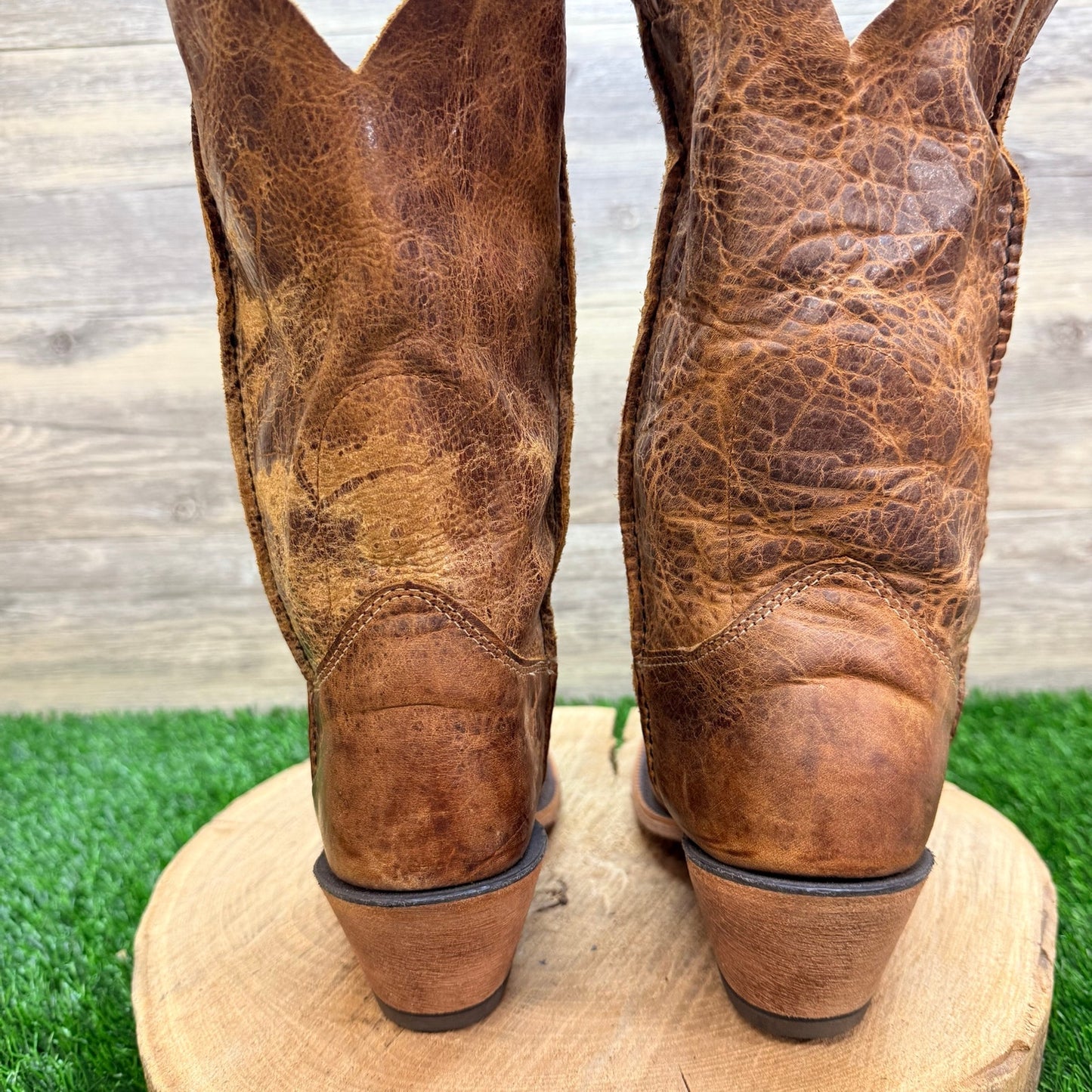 Justin Women - Size 7.5B -  Distressed Tan Square Toe Cowboy Boots BRL122