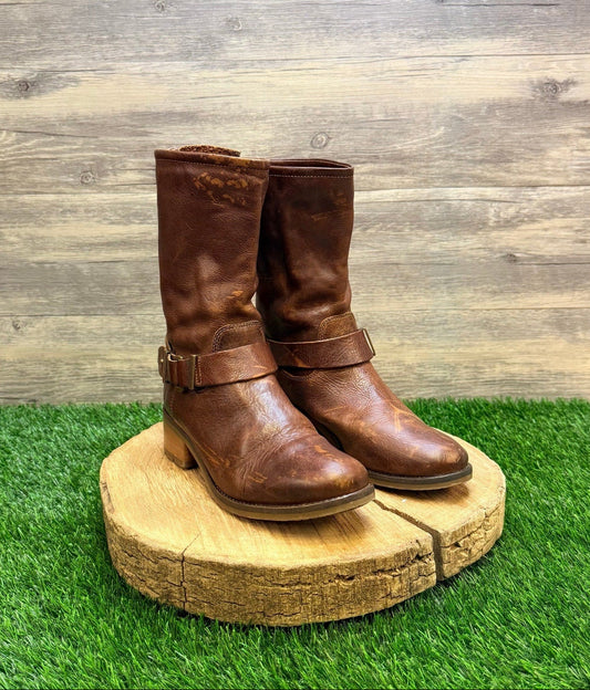 Fabianelli Women - Size 7 / 37 - Brown Harness Zipper Boots C160