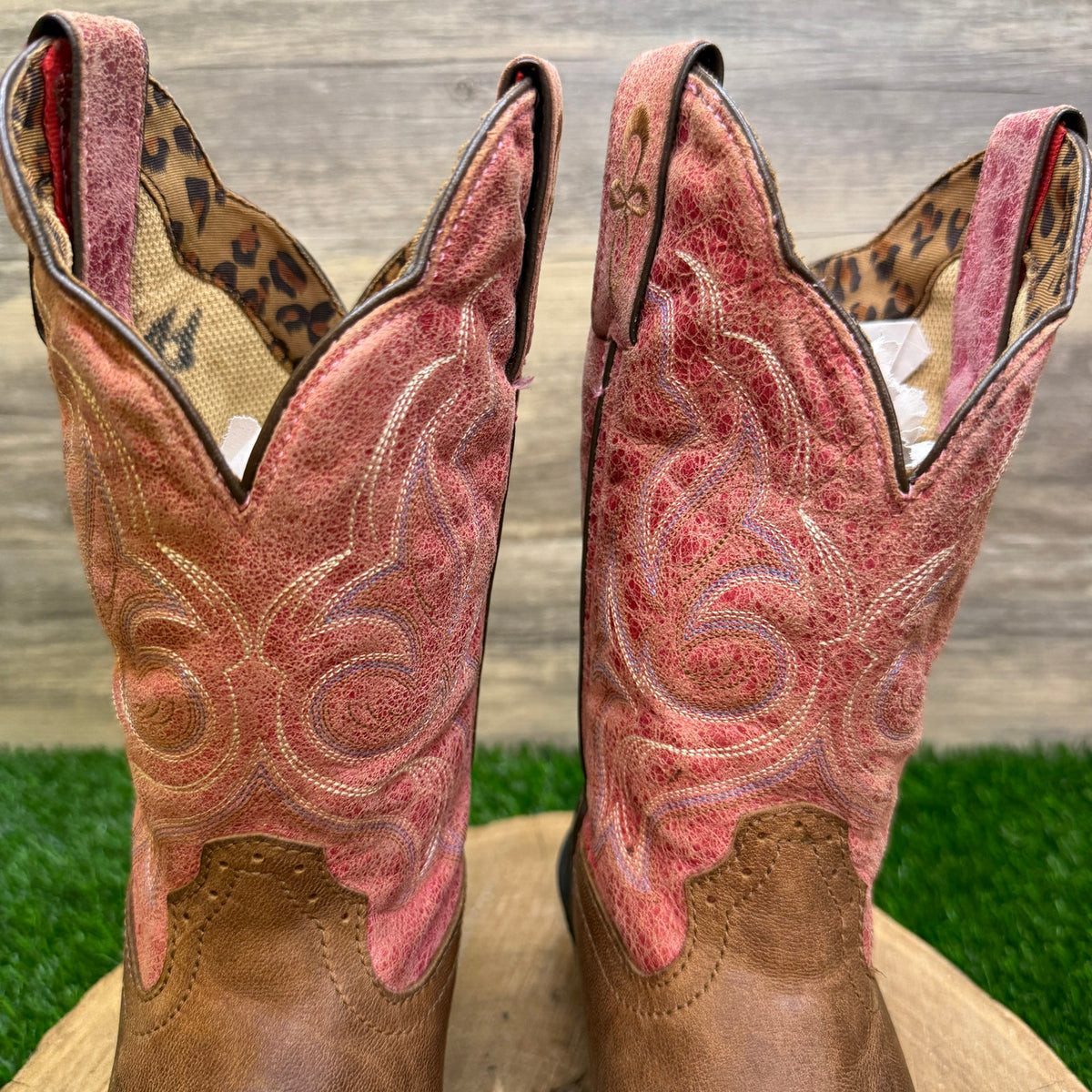 Tony Lama Women - Size 7.5B - Brown/Red Square Toe Cowboy Boots ST1006N