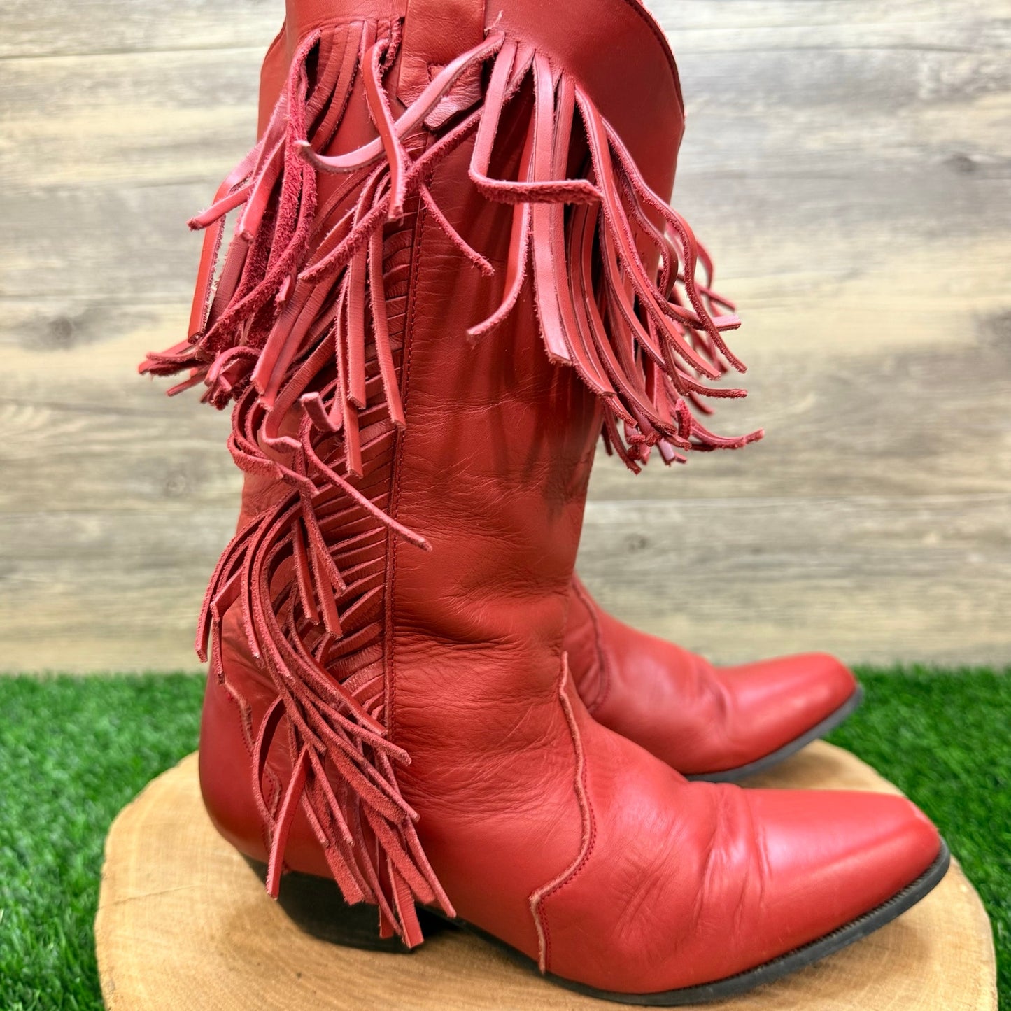 Oak Tree Farms Women - Size 7 - Red Fringe Western Cowboy Boots