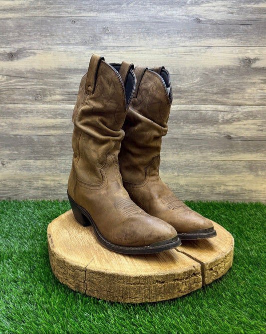 Durango Women - Size 9.5M - Brown Slouch Toe Plate Cowboy Boots Style RD542