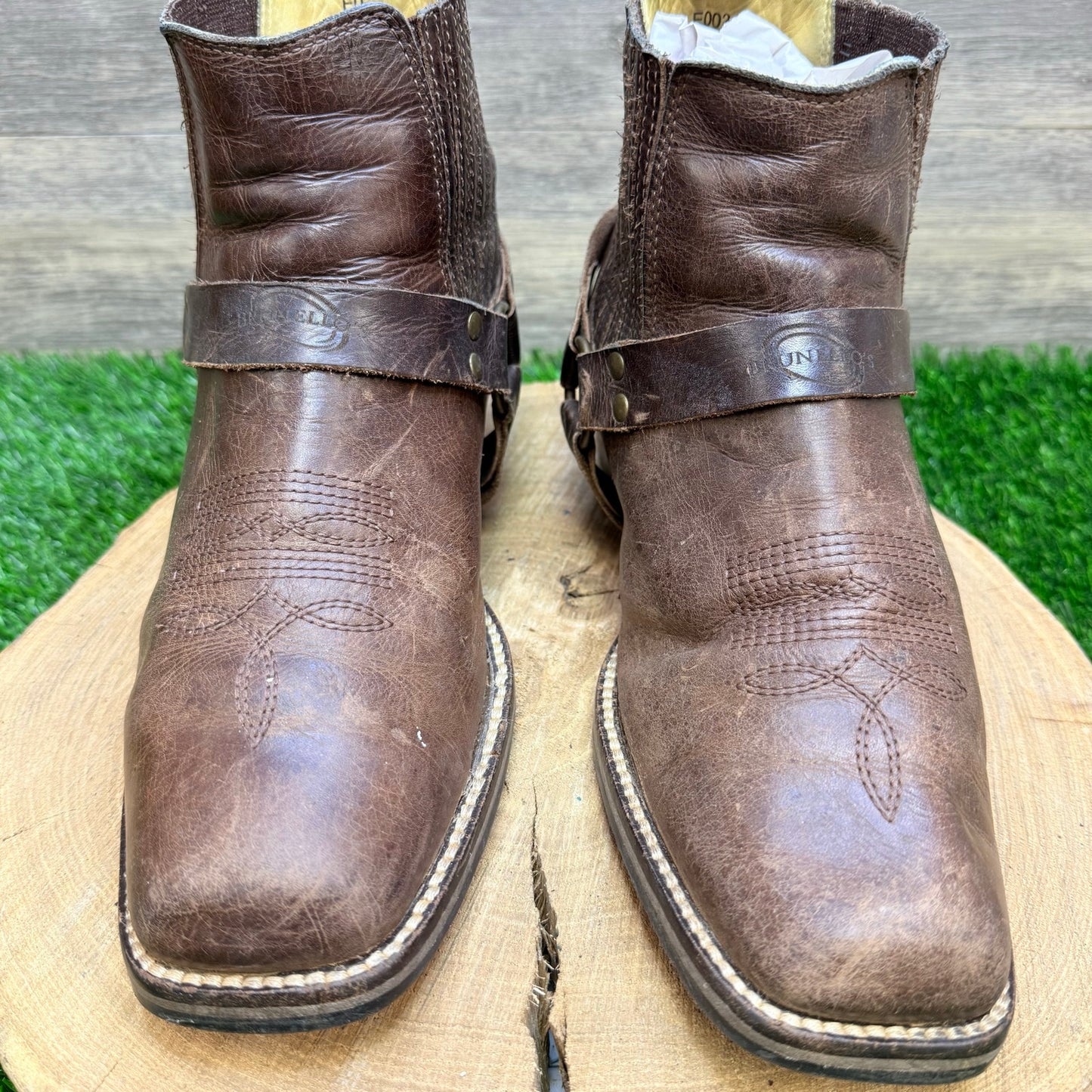 Brunellos Men - Size 9.5 - Brown Harness Square Toe Boots E002