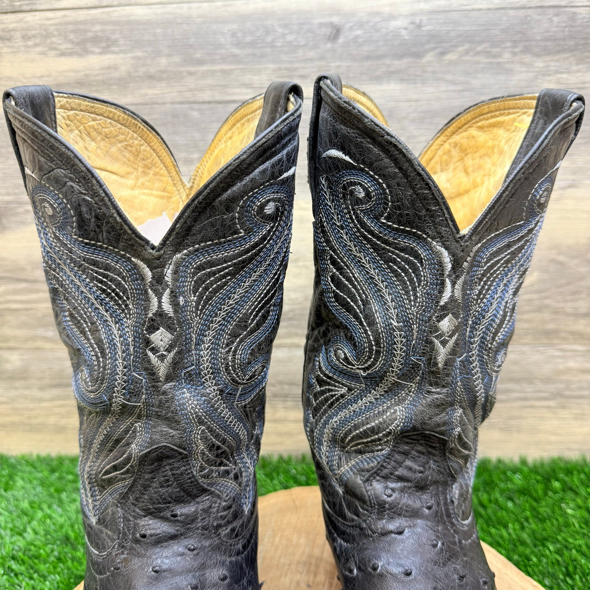 El Malcreado Men - Size 9.5 - Black / Blue Ostrich Western Cowboy Boots 808