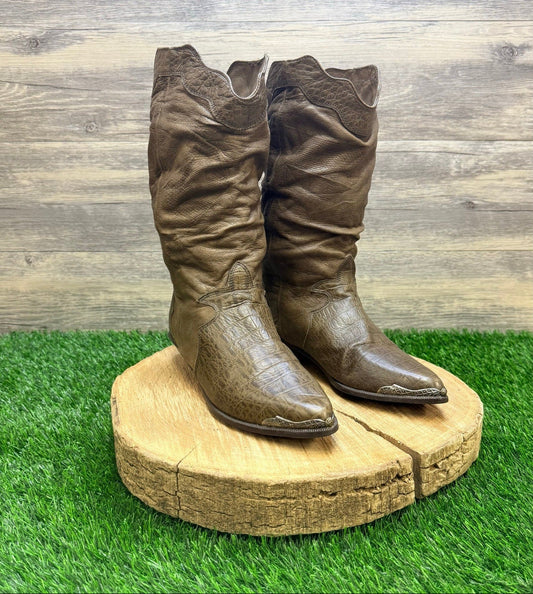 Zodiac Women - Size 6.5 - Brown Gator Print Toe Plate Slouch Cowboy Boots