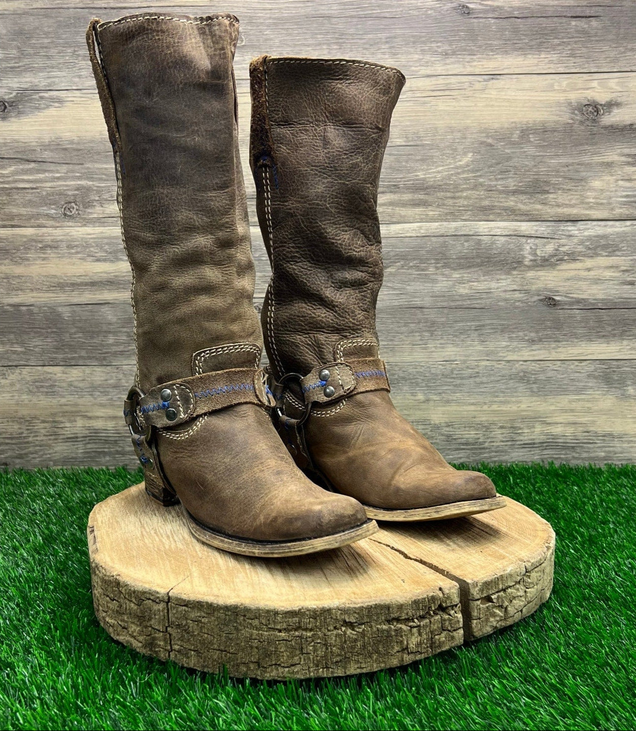 BedStu Women - Size 6.5 - Brown Harness Tall Square Toe Cowboy Boots