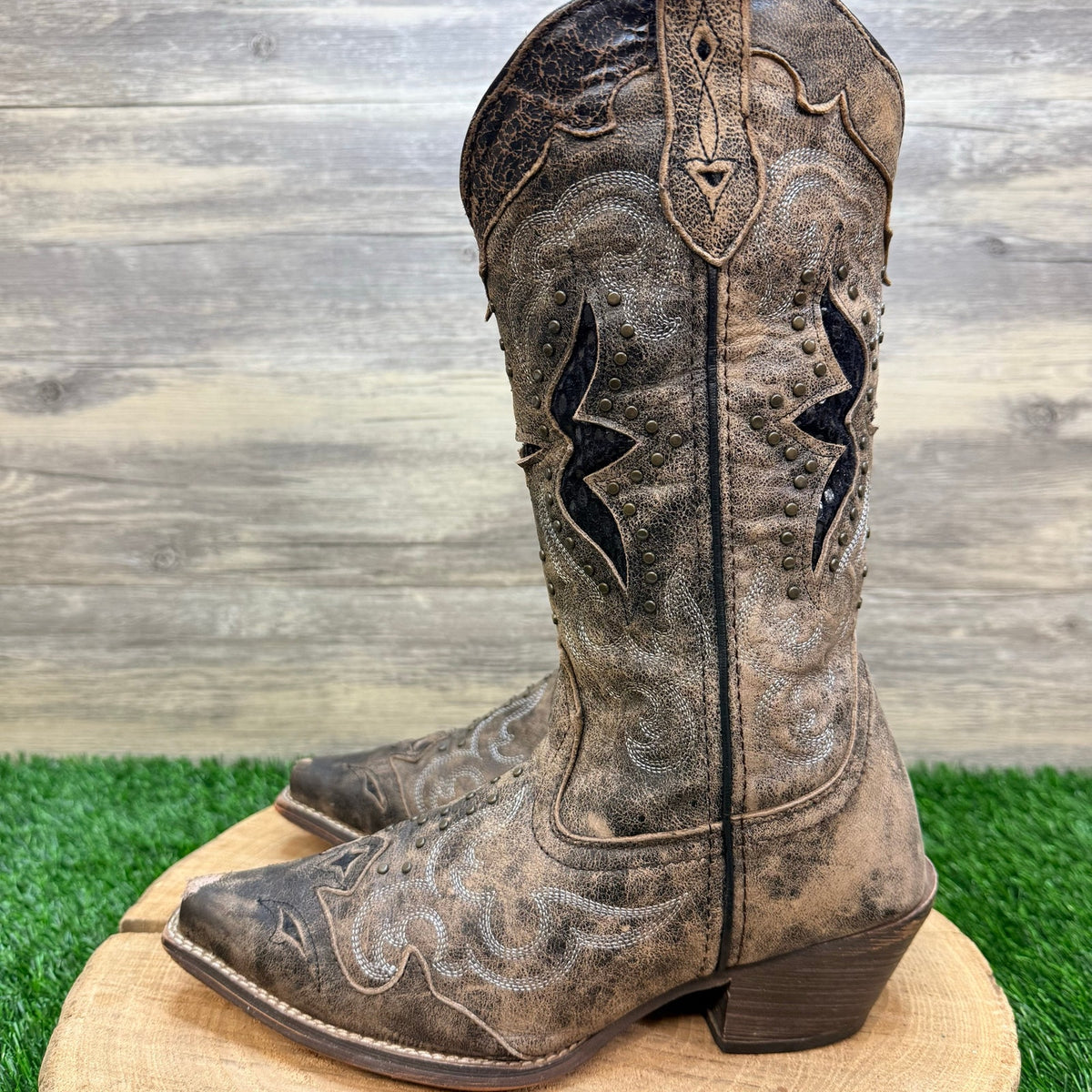 Laredo Women - Size 6M - Distressed Brown Lucretia Studded Cowboy Boots 52133