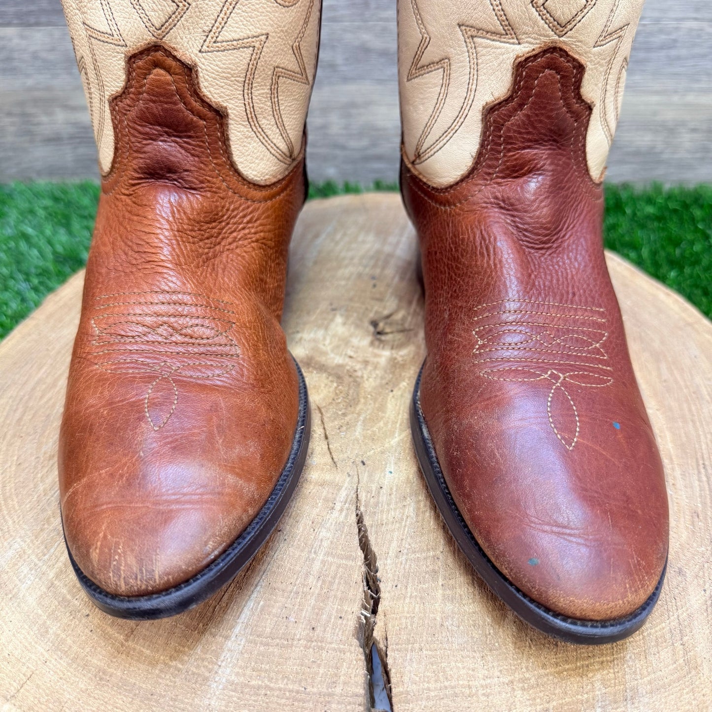 Pocono Western Youth - Size 4.5 - Tan / Cream Cowboy Boots V-1823