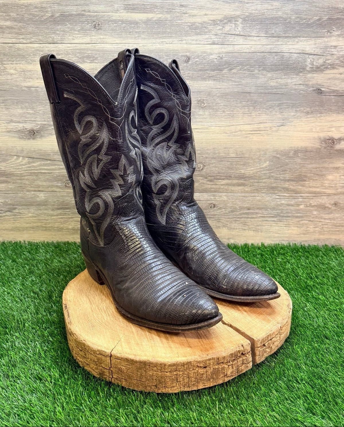 Dan Post Men - Size 12D - Vintage Black Lizard Western Cowboy Boots