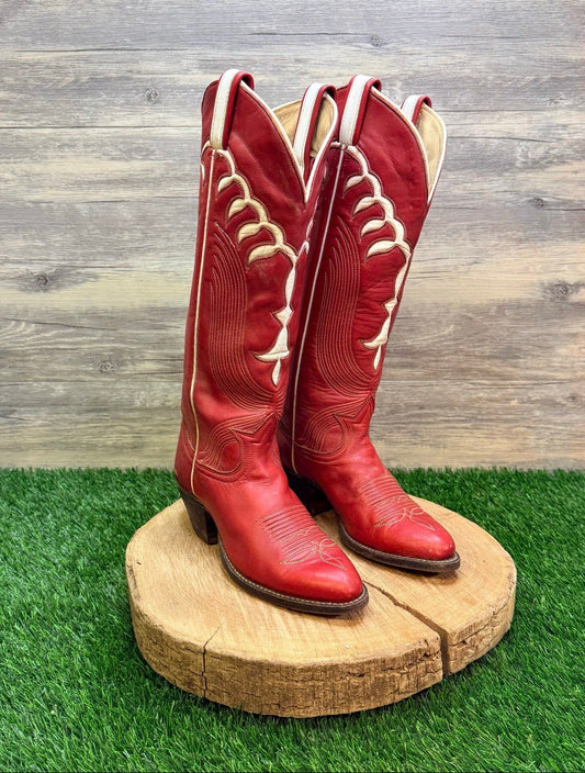 Tony Lama Women - Size 5B - Vintage Red / Ivory Inlay Cowboy Boots 136745