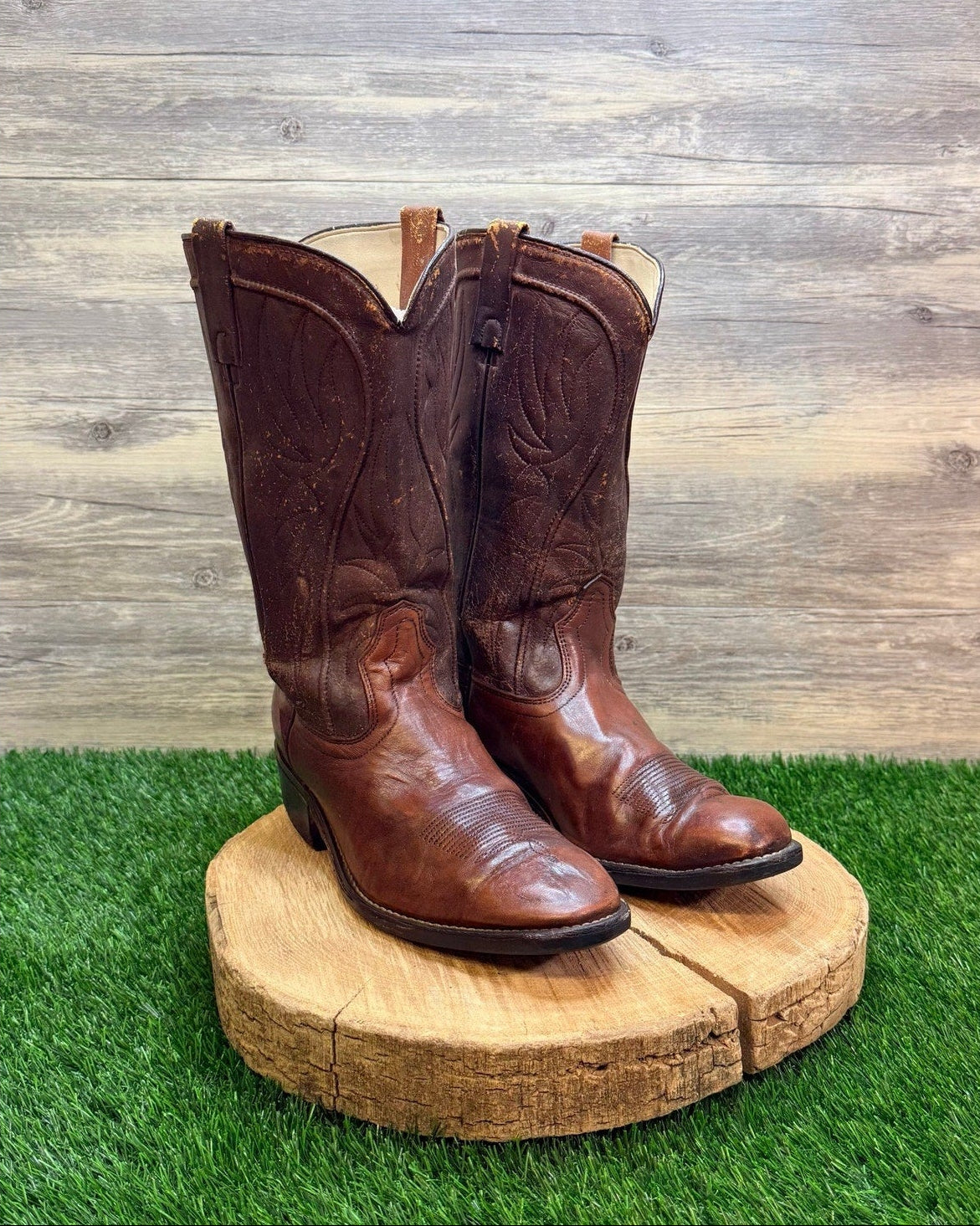 Acme Men - Size 8EW - Vintage Marbled Brown Western Cowboy Boots 8304