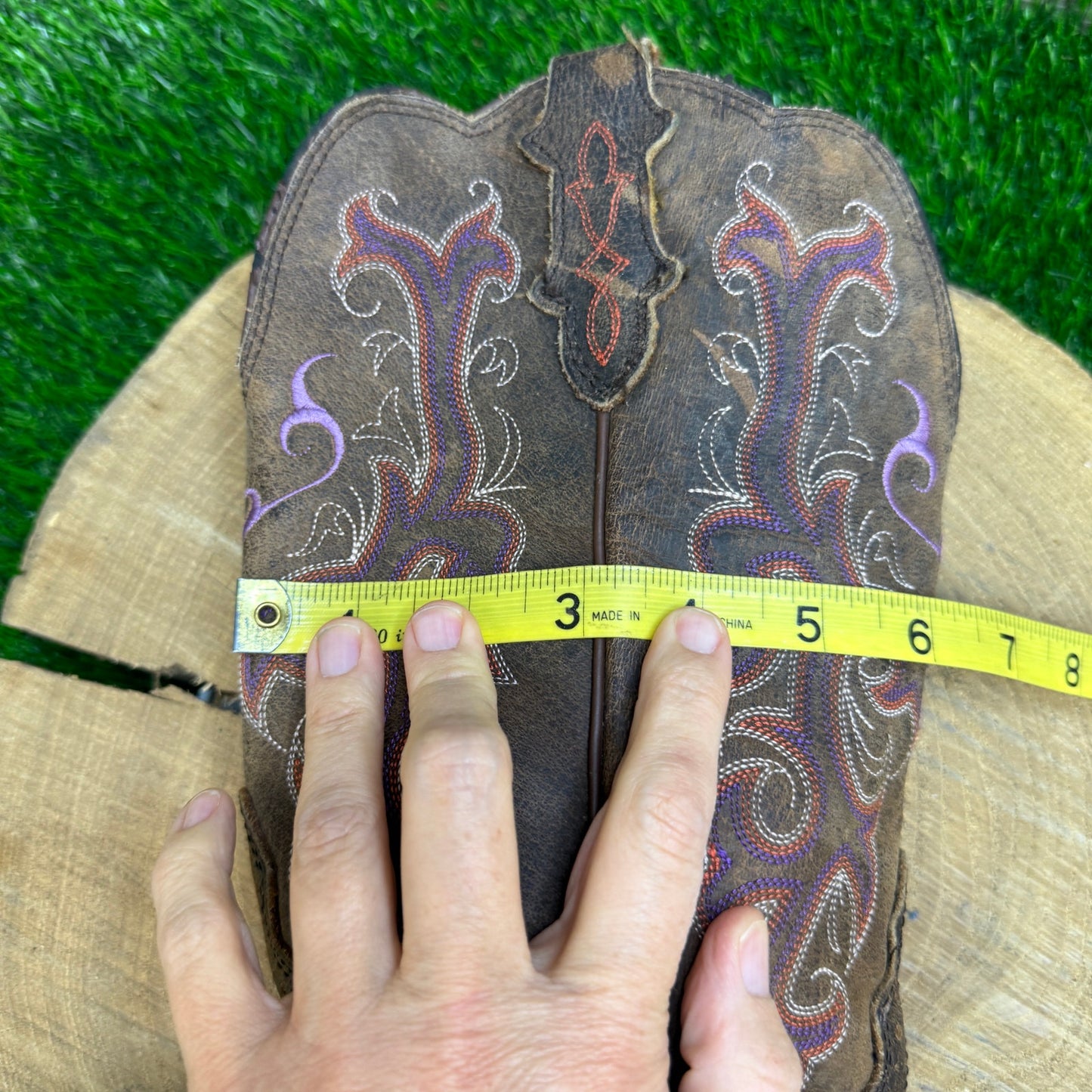 Justin Women - Size 9 - Brown/Purple Snip Toe Cowboy Boots