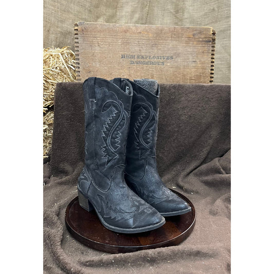 Coconuts Women - Size 6M - Black Scorpion Soft Faux Leather Cowboy Boots